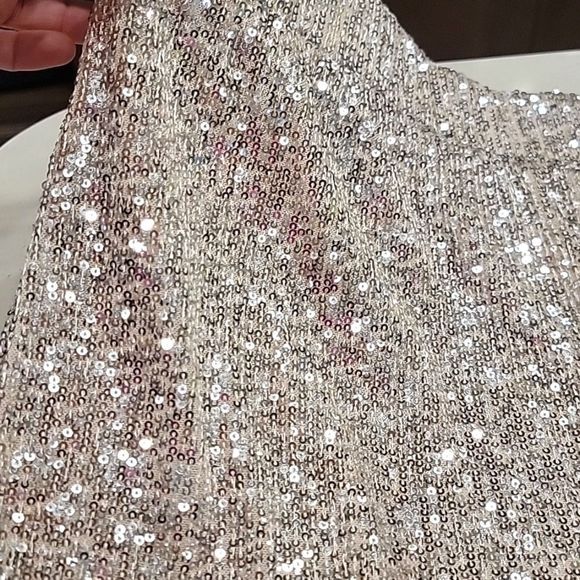 Maurices Cream and Silver Sequin Sparkly High Rise Skirt - Size Medium - Picture 10 of 11